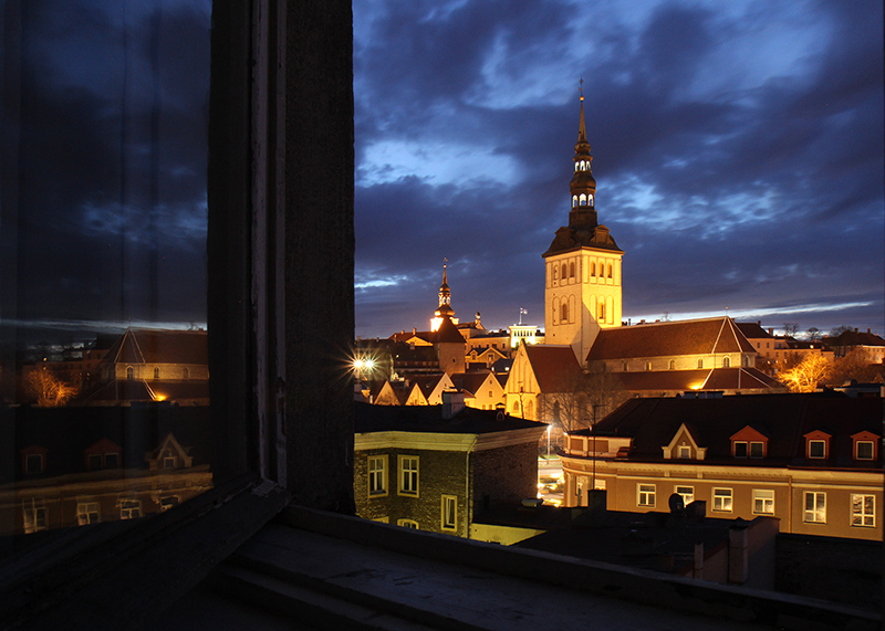 St. Nicholas' Church at night, Tallinn, Estonia